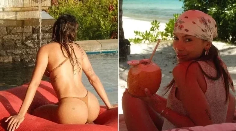 De fio-dental, Anitta posta fotos curtindo praia e piscina no Iêmen