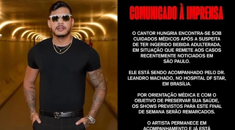 Rapper Hungria bebeu vodka horas antes de ser internado 