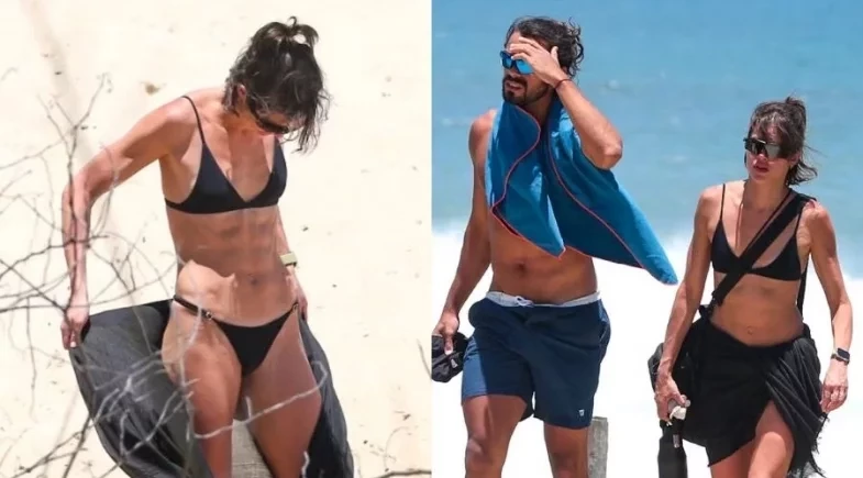 Agatha Moreira e Rodrigo Simas trocam carícias em dia de praia no Rio 