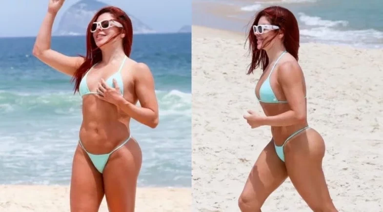 Musa do Salgueiro, Gkay renova bronzeado em dia de praia no Rio de Janeiro