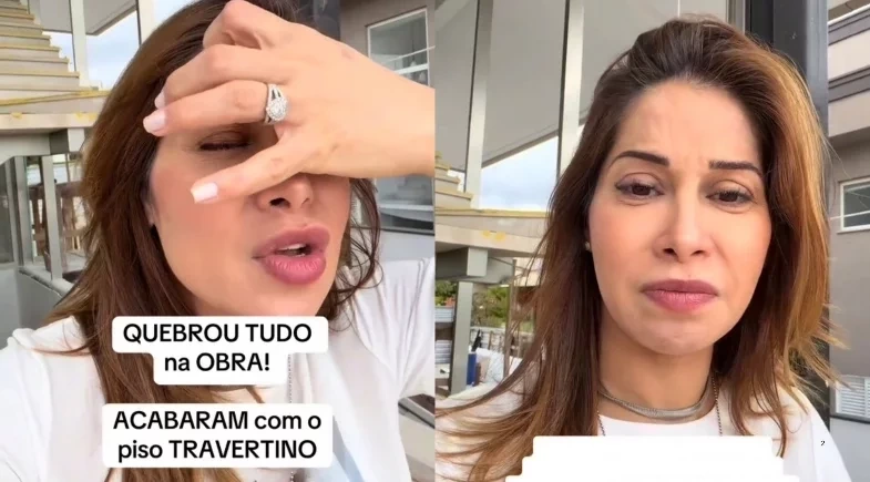 Maíra Cardi visita obra da casa e se desespera ao ver piso de R$ 2 milhões rachado