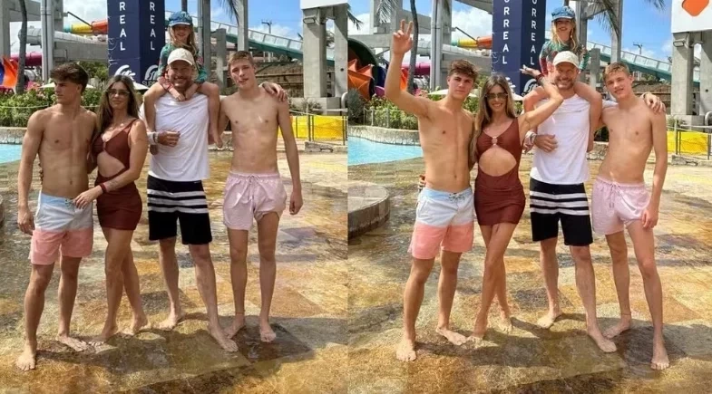 Fernanda Lima e Rodrigo Hilbert vão a parque aquático com gêmeos e altura impressiona