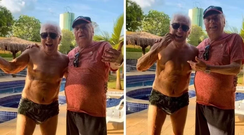 Carlos Alberto de Nóbrega e Raul Gil divertem web com reencontro: “180 anos juntos de TV”