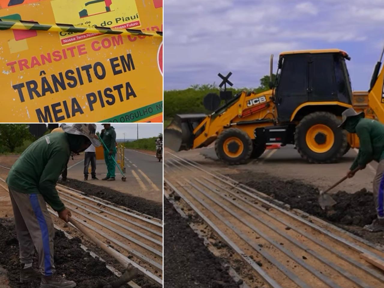 Recuperação do trecho de cruzamento da PI-115 com a linha férrea - Foto: Castelo do Piauí