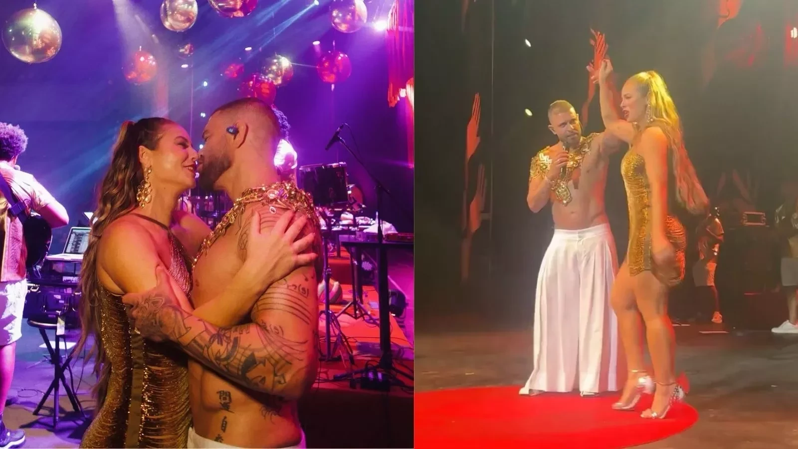 Paolla Oliveira e Diogo Nogueira dançam agarradinhos e se beijam no palco
