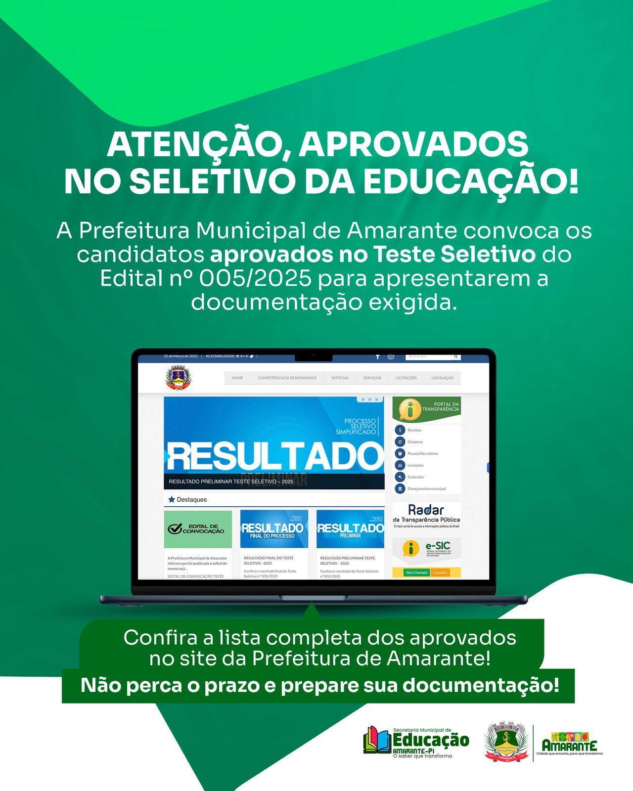Prefeitura de Amarante convoca professores aprovados em teste seletivo