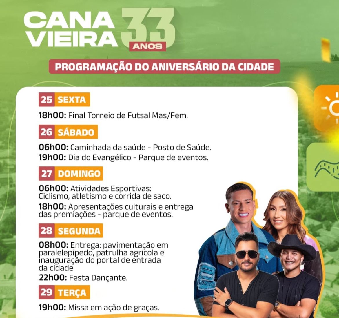 Canavieira celebra 33 anos com programação diversa e eventos para toda a população
