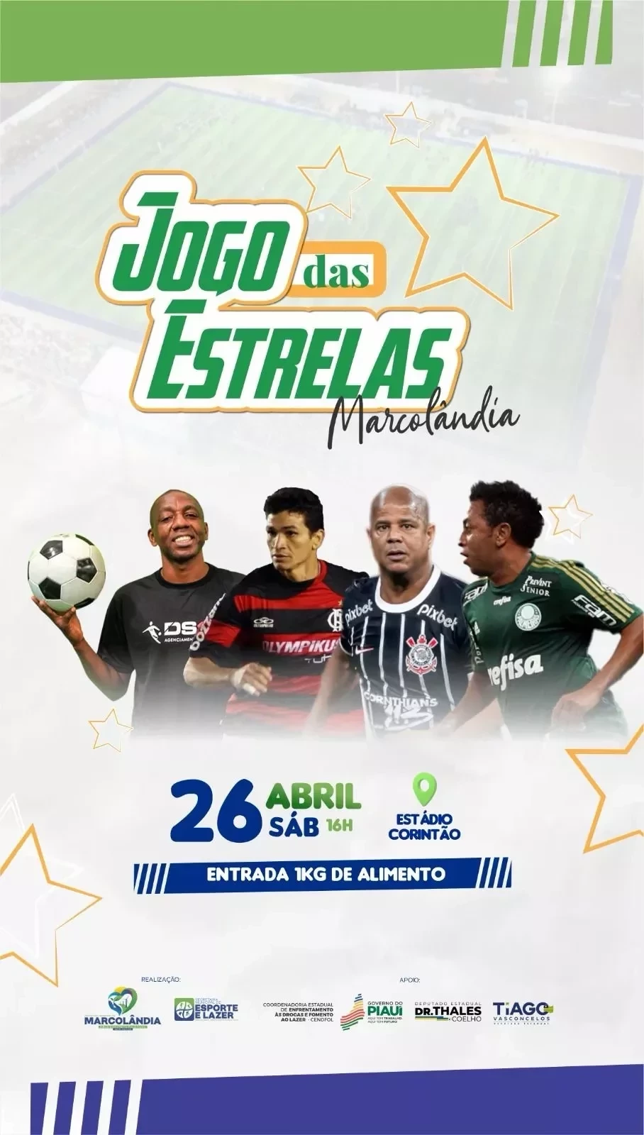 Jogo das estrelas em Marcolândia irá reunir grandes ídolos do futebol brasileiro - Foto: Divulgação