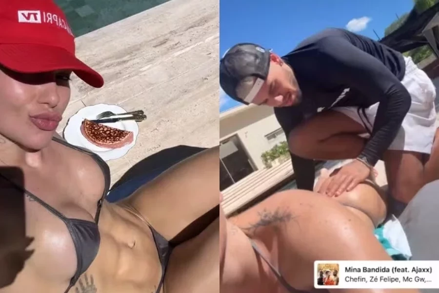 Zé Felipe massageia bumbum de Virgínia Fonseca durante tarde de sol
