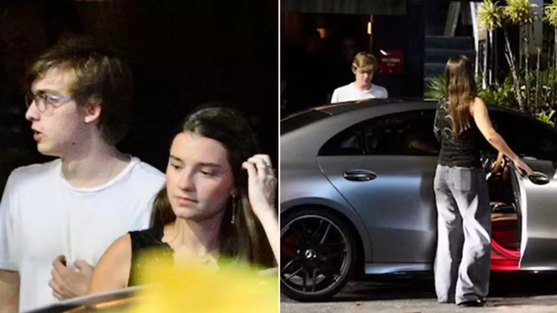 De carro de luxo, Joaquim Huck deixa restaurante com a namorada