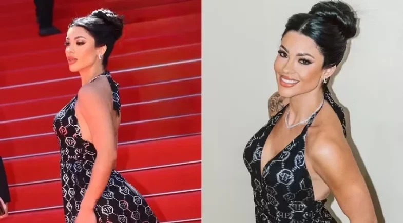 Namorada de Belo usa colar avaliado em R$ 50 mil no Festival de Cannes