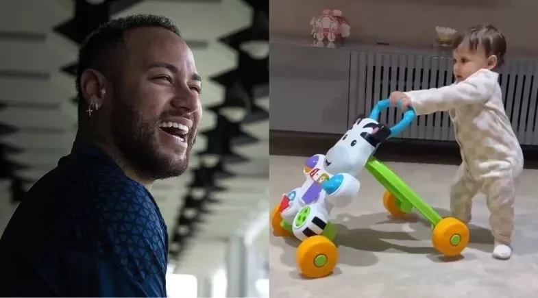 Neymar se derrete ao ver filha com Amanda Kimberlly andando pela primeira vez