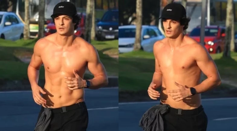 Pedro Waddington, o Tiago de 'Vale Tudo', ostenta tanquinho em orla de praia