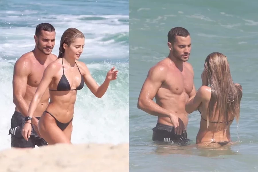 Jade Picon se refresca na praia ao lado de suposto affair, André Lamoglia