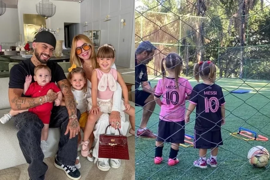 Filhas de Virginia Fonseca fazem aula de futebol usando camisa de jogador argentino