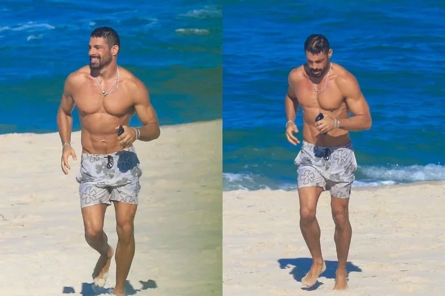 Cauã Reymond exibe corpo sarado em dia de praia no Rio de Janeiro