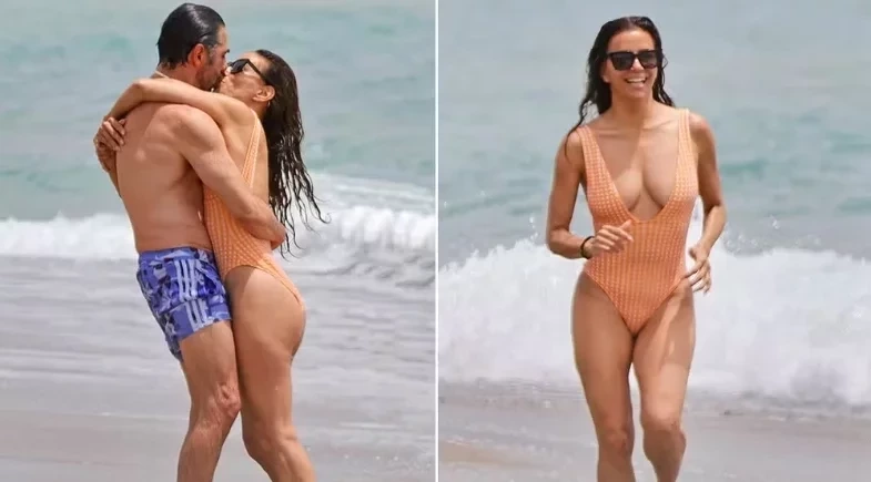 Ex-estrela de 'Desperate Housewives' e marido trocam beijos em em praia