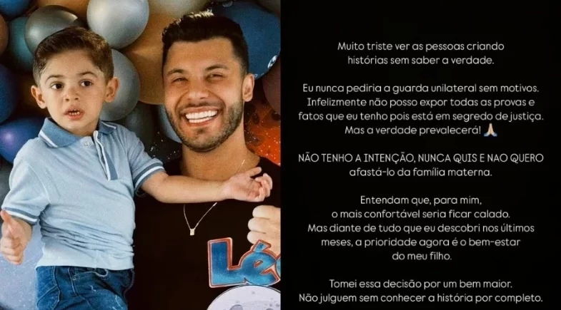 Murilo Huff explica por que pediu guarda do filho: “A verdade prevalecerá”