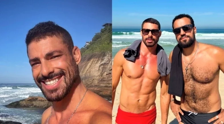 Cauã Reymond surge de sunga em praia do Rio e detalhe chama atenção
