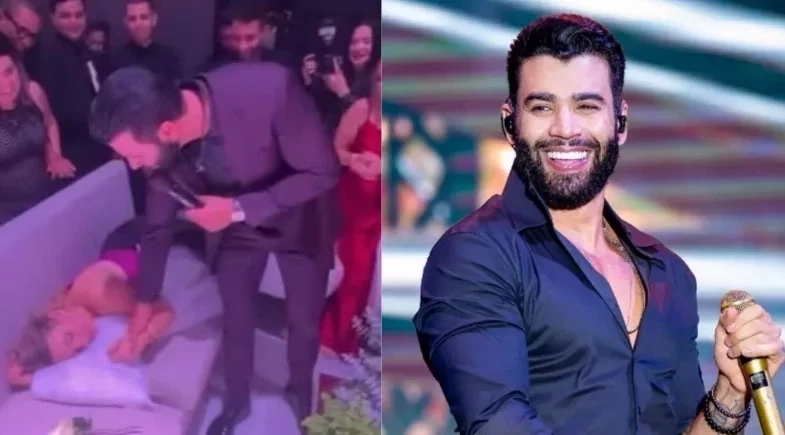 Gusttavo Lima tenta acordar convidada que dormia em casamento de Militão