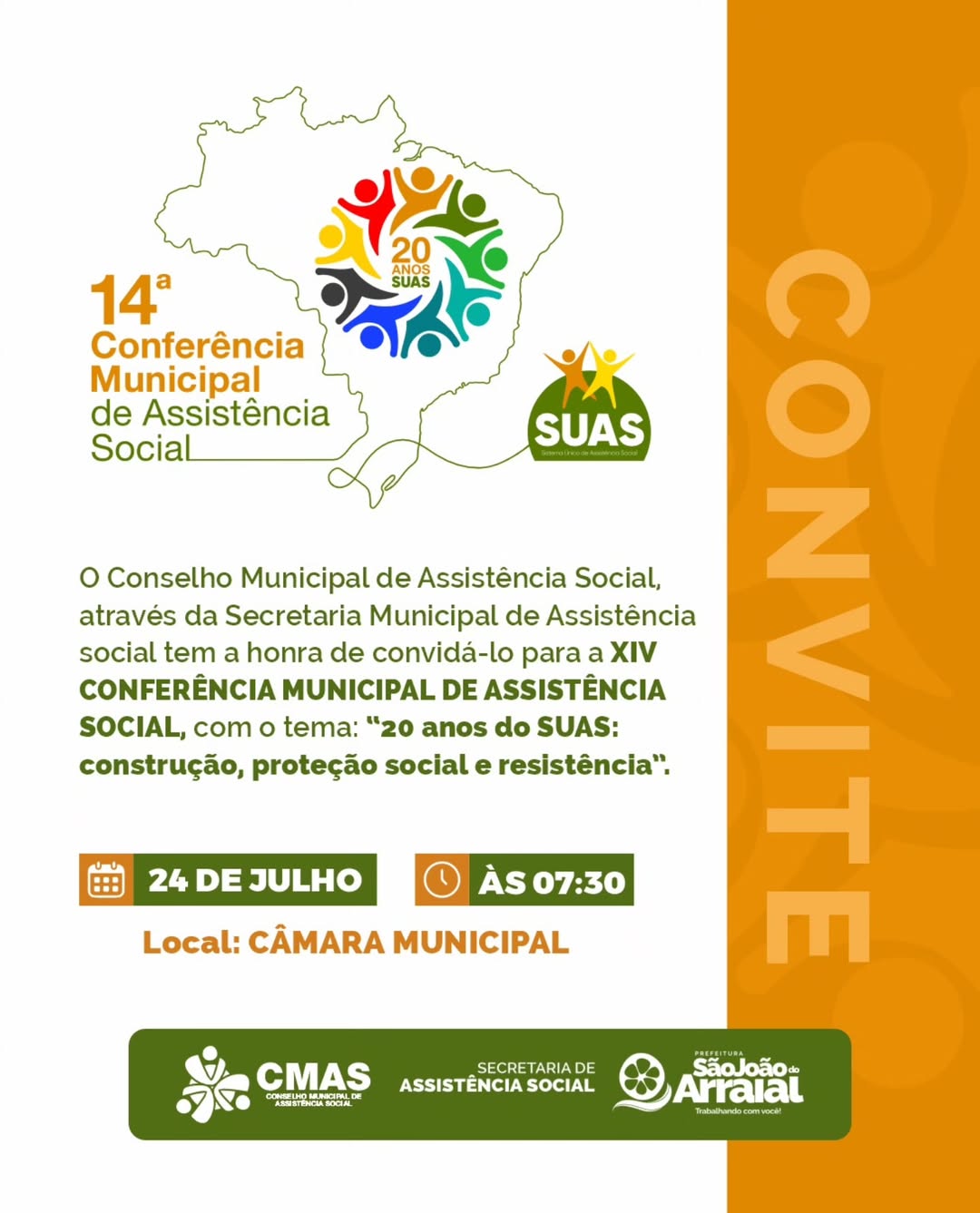 14ª Conferência municipal de Assistência Social será realizada em São João do Arraial
