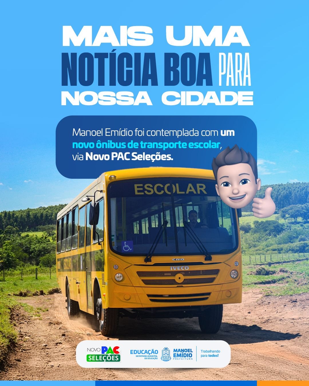 Manoel Emídio será contemplado com novo ônibus escolar através do Novo PAC Seleções - Imagem 1