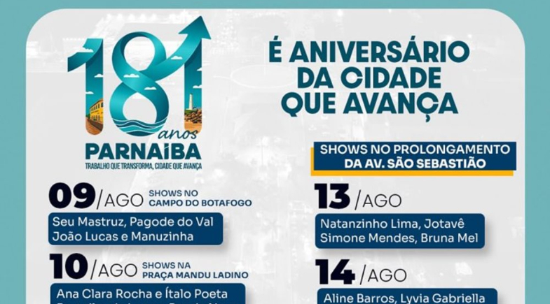  Prefeito Francisco Emanuel presenteia os 181 anos de Parnaíba com atrações nacionais e programação especial