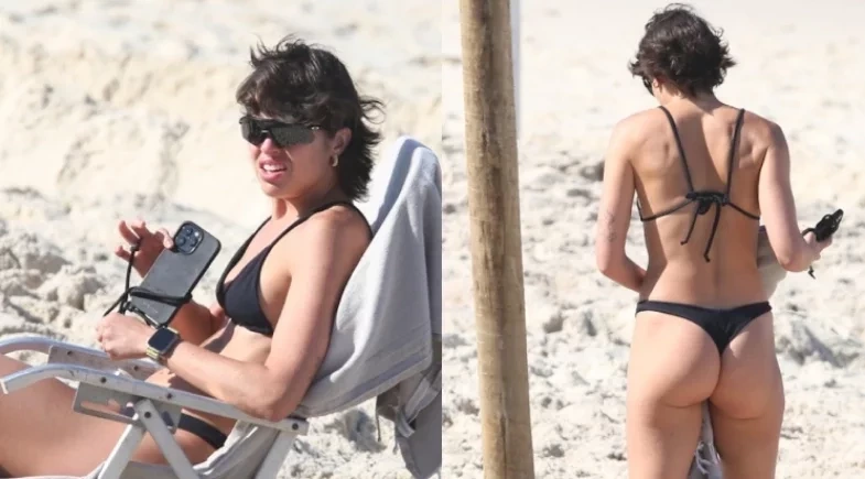 Agatha Moreira não foge do frio e renova bronzeado em praia do Rio