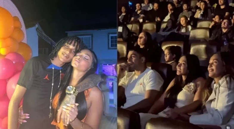 Irmã de Oruam aluga cinema para anunciar gravidez: “Agora somos três”