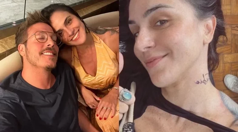 Namorada de Fábio Porchat tatua nome do humorista no pescoço e ele reage