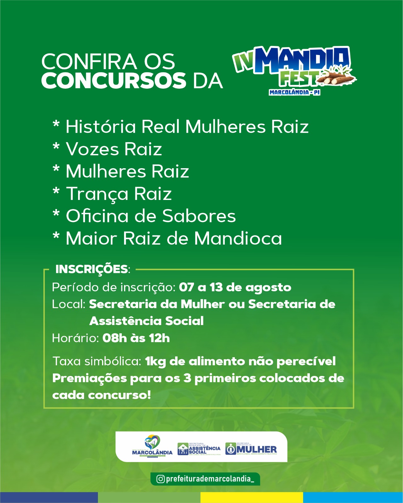 Prefeitura de Marcolândia abre inscrições para concursos culturais da IV Mandio Fest - Imagem 2
