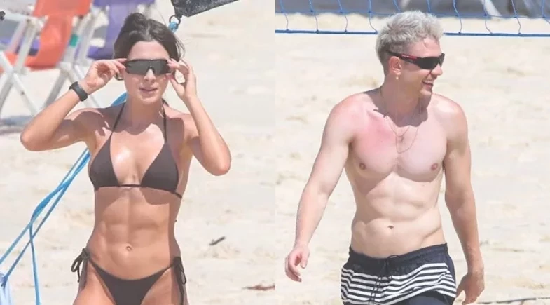 Jade Picon e seu irmão Leo Picon jogam futevôlei em praia do Rio de Janeiro