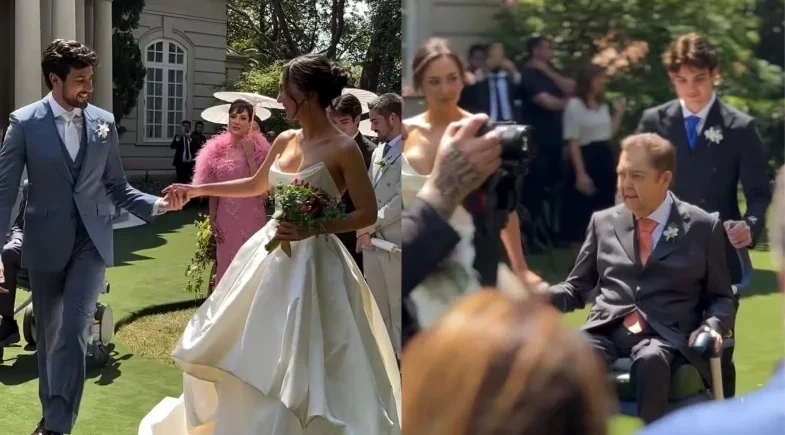 Faustão leva filha ao altar de cadeira de rodas em cerimônia intimista