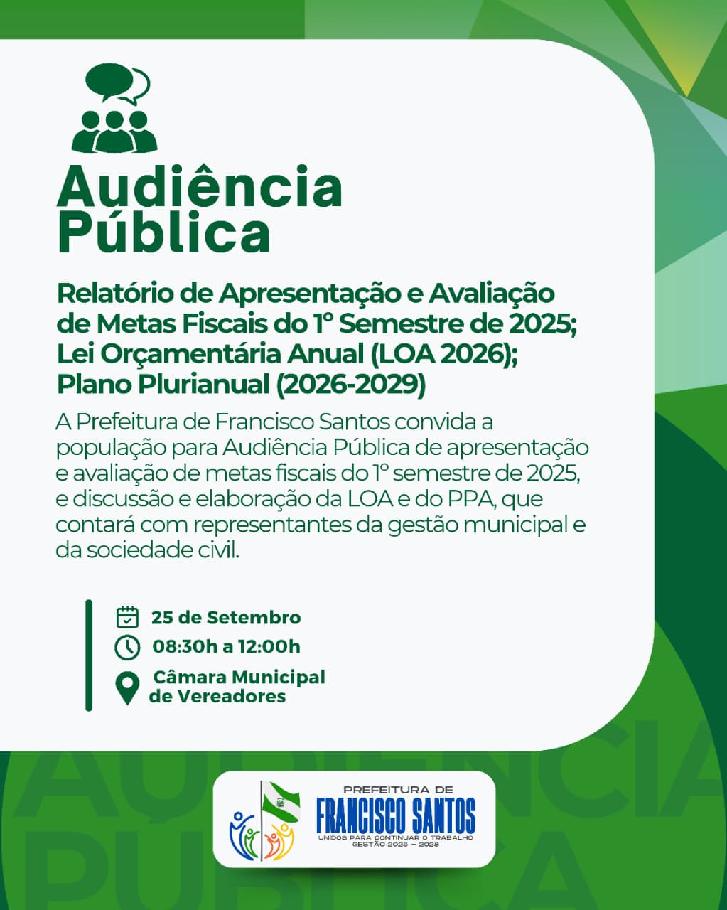 Prefeitura de Francisco Santos realizará audiência pública para apresentação de metas fiscais  - Imagem 1