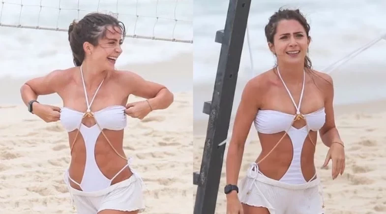 Jade Picon comemora aniversário jogando futevôlei em praia do Rio