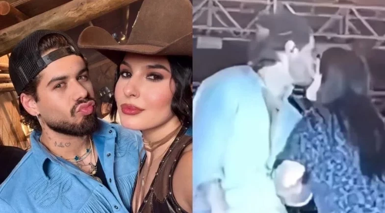 Zé Felipe e Ana Castela se beijam durante show e fãs vão à loucura