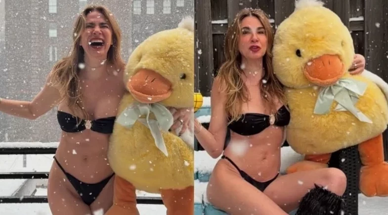 Luciana Gimenez exibe corpão só de biquíni em meio à nevasca de Nova York