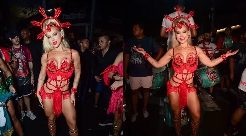 Virginia participa do último ensaio de rua da Grande Rio antes do Carnaval