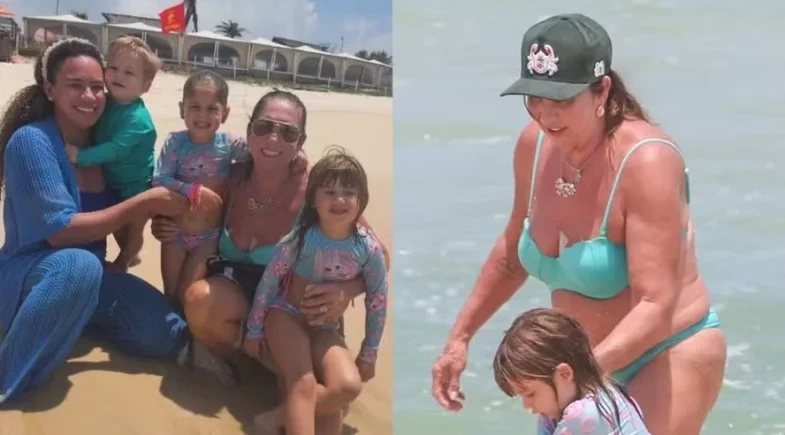 Filhos de Virginia Fonseca e  Zé Felipe curtem dia de praia com a avó Margareth Serrão