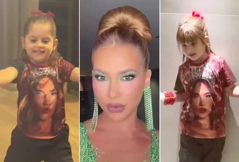 Filhas de Virginia Fonseca homenageiam a mãe com camisa personalizada em ensaio da Grande Rio