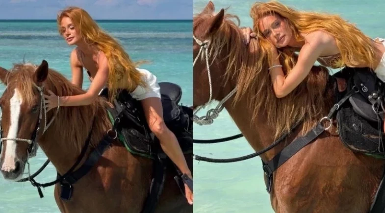 Marina Ruy Barbosa impressiona web ao surgir montada em cavalo no mar