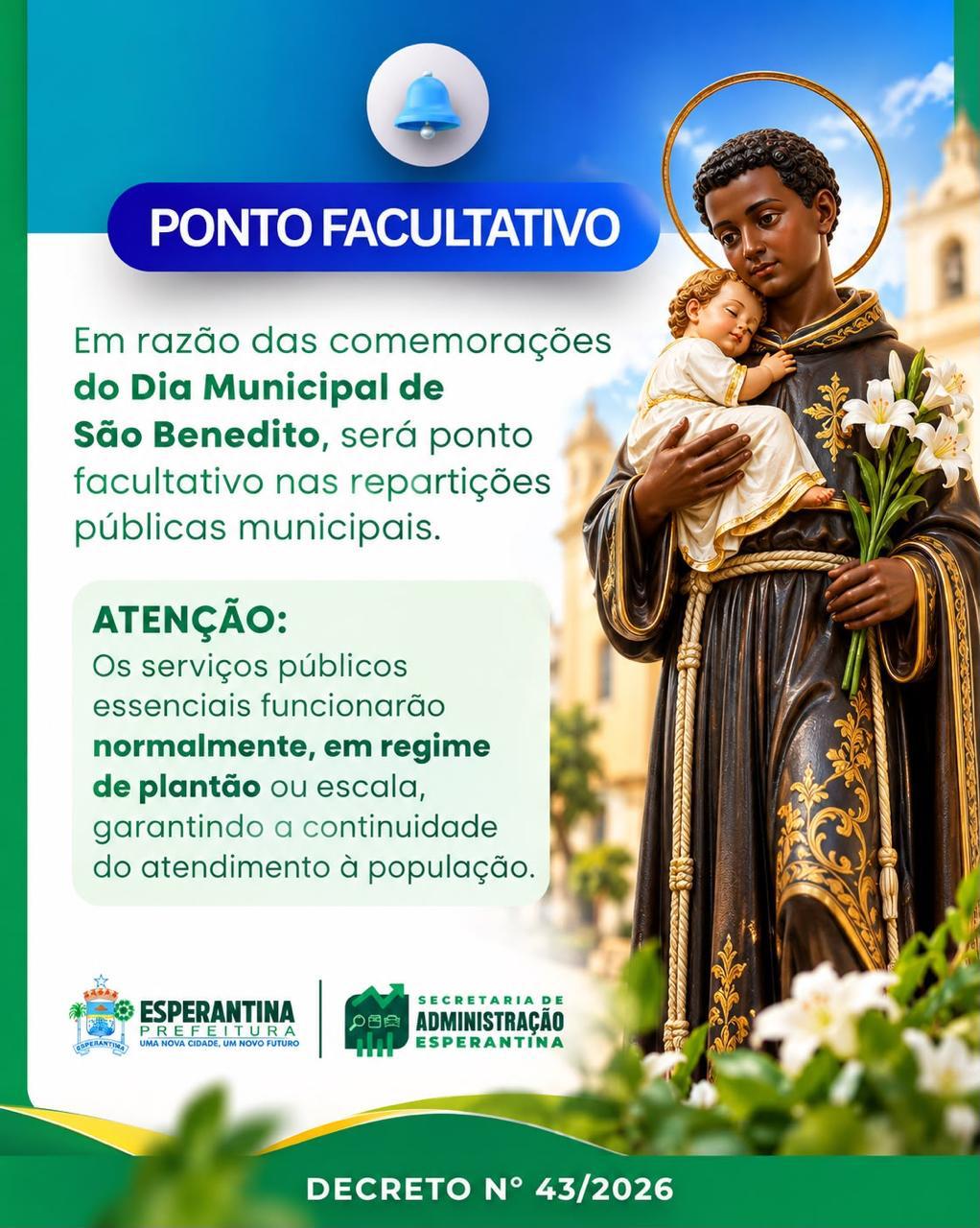 Ponto facultativo em Esperantina - Divulgação/ASCOM