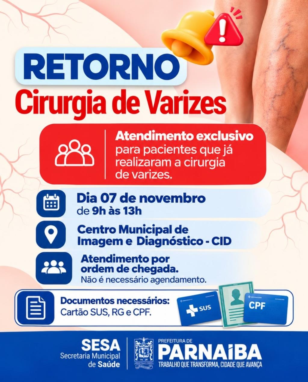 Parnaíba realiza atendimento de retorno para pacientes que fizeram cirurgia de varizes; confira data - Imagem 1