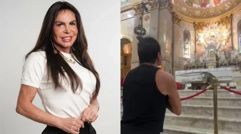 Gretchen entra de joelhos em santuário para cumprir promessa após problema de saúde