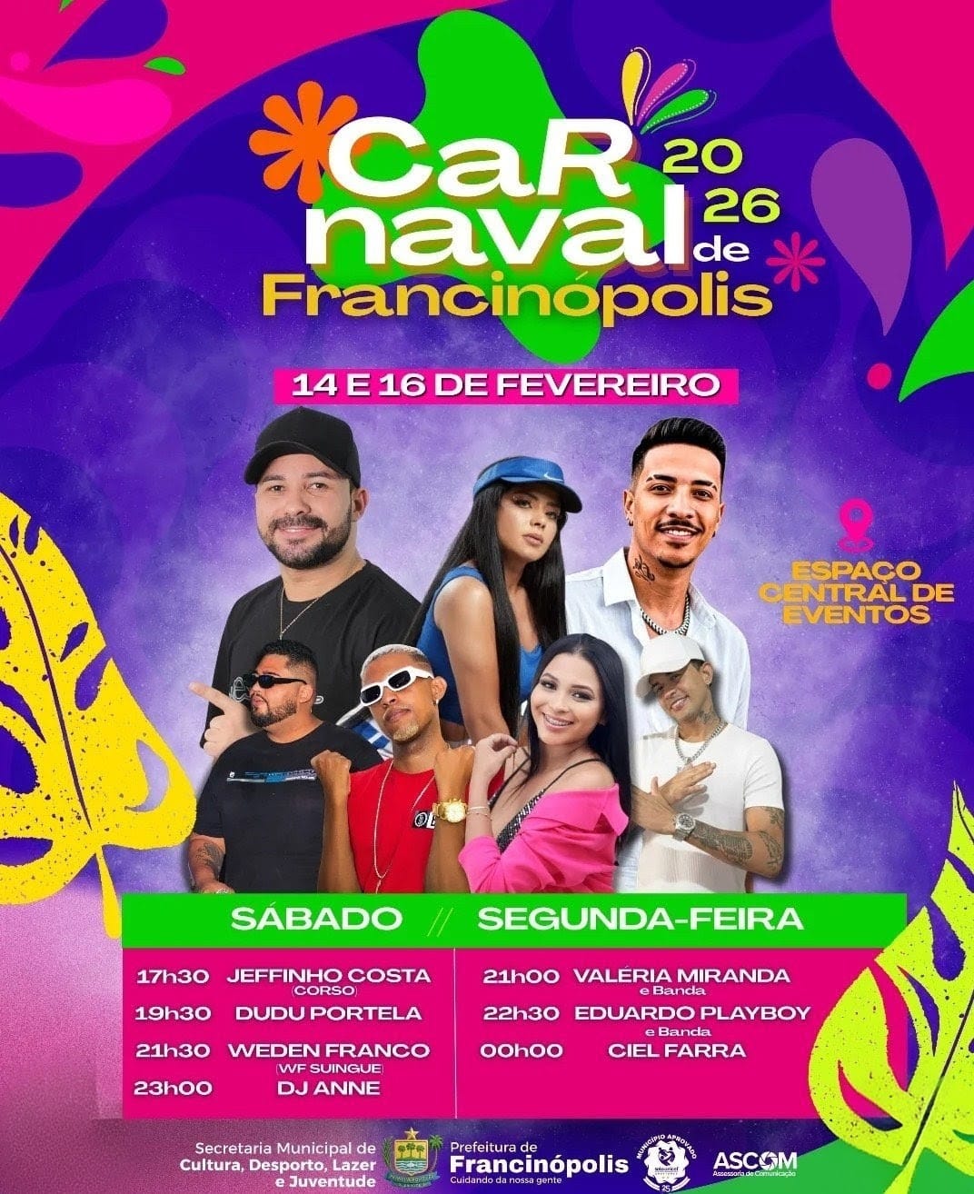 Carnaval de Francinópolis 2026 tem programação oficial divulgada | Foto: Prefeitura de Francinópolis