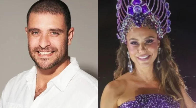 Diogo Nogueira vai atrás de Paolla Oliveira durante o Carnaval