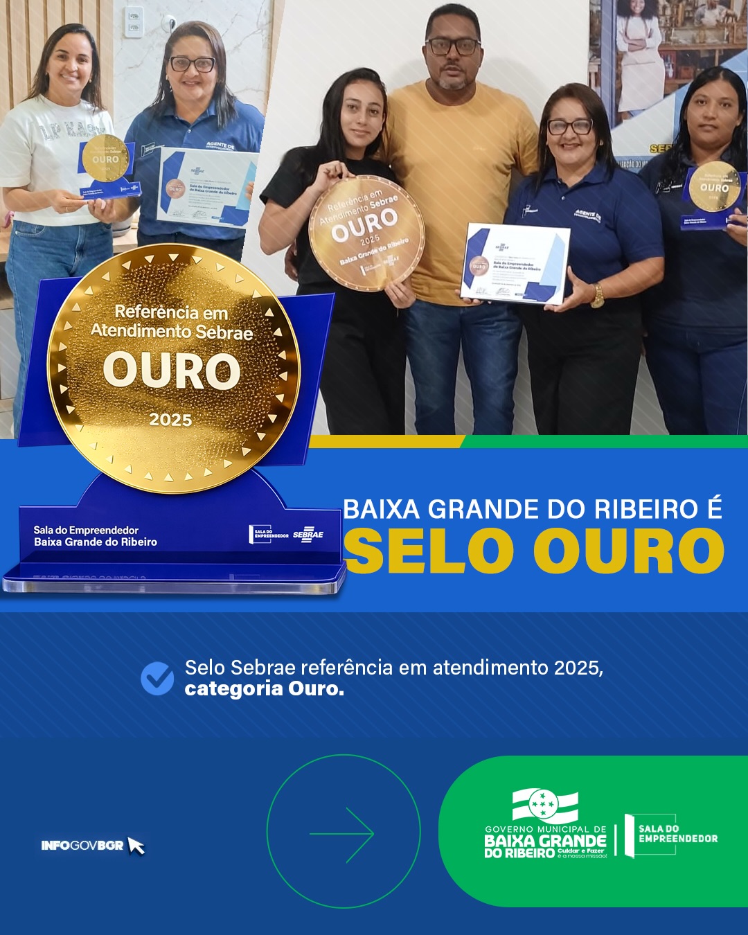 Baixa Grande do Ribeiro conquista Selo Sebrae Ouro 2025 - Foto: Prefeitura de Baixa Grande do Ribeiro