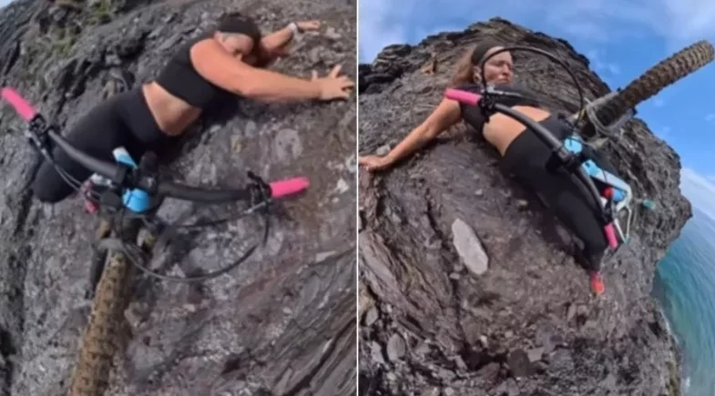 Influenciadora grava própria queda de penhasco durante passeio de bicicleta