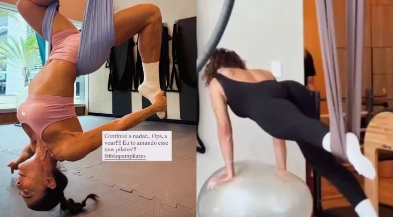 Juliana Paes impressiona em aula de pilates aéreo e celebra nova fase nos treinos