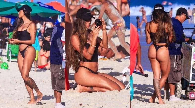 Grávida, Tainá Militão exibe boa forma em dia de praia no Rio de Janeiro; fotos!